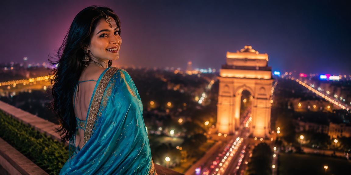 Delhi India Gate with Andar Bahar game theme in saree