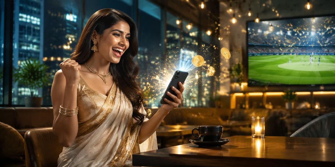 Indian woman in saree playing Andar Bahar on mobile